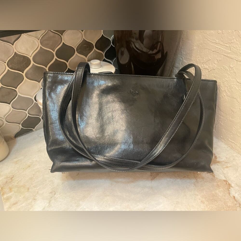 Monsac Black Leather Shoulder Bag